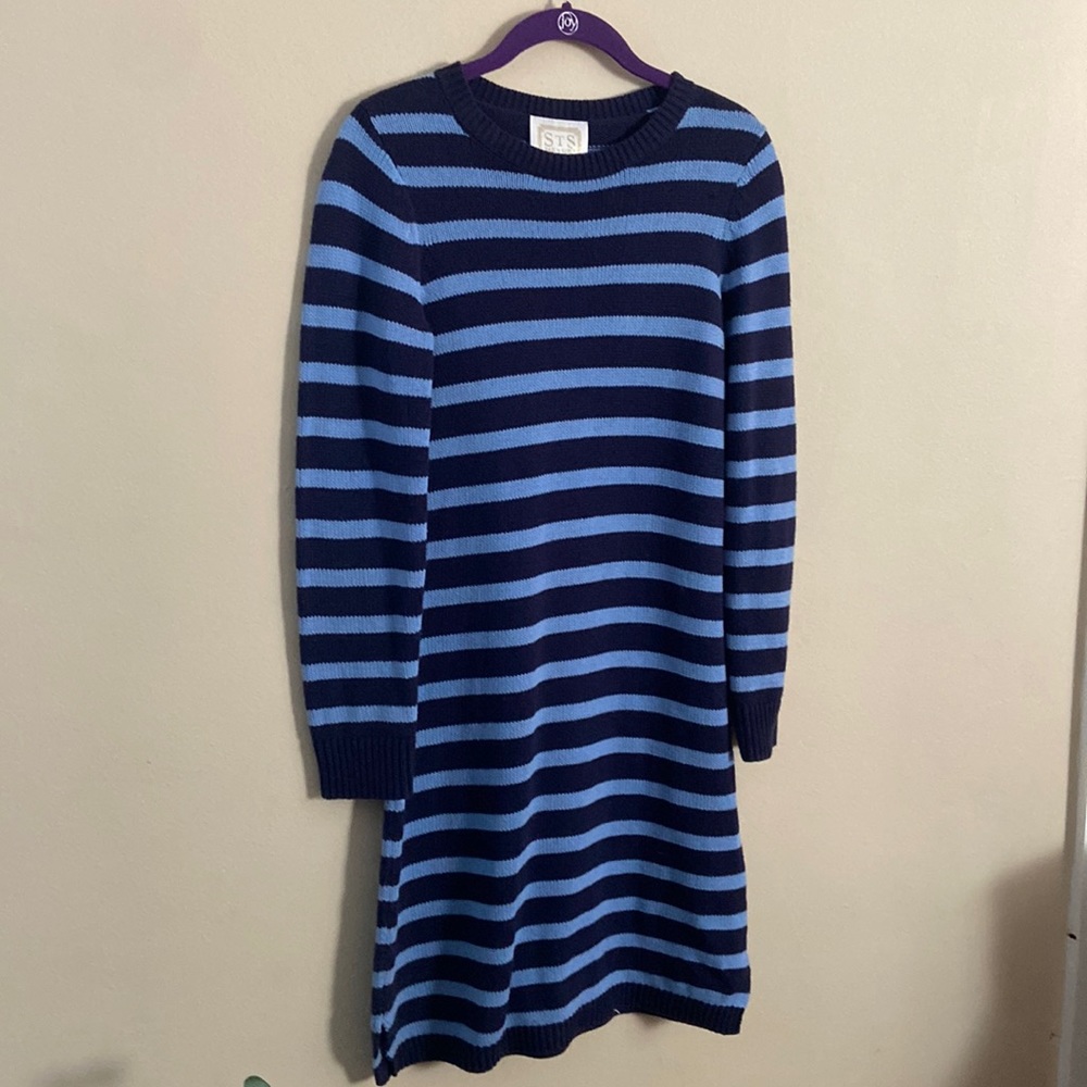 Sail to Sable Striped Knit Dress XS Navy Blue Cotton Sweater Dress Preppy
